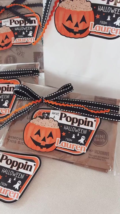 Halloween Popcorn Stickers – Personalized “Have a Poppin’ Halloween” Labels for Kids, Classroom, or Party Favors