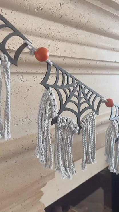 DIY Halloween Spiderweb Garland Kit – Macrame Halloween Decorations, Craft Project for Kids & Adults