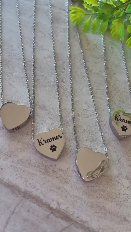 Personalized Heart Urn Memorial Necklace – Custom Engraved Cremation Jewelry for Human or Pet Ashes