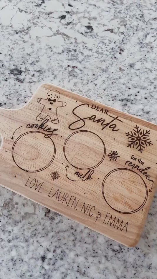 Custom Santa Tray – Personalized Cookies for Santa Plate with Engraved Gingerbread & Snowflakes