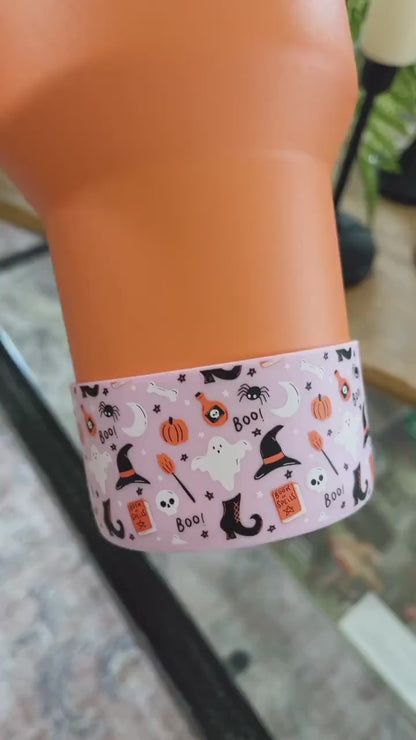 Spooky Cute Pink Halloween Tumbler Boot - Ghosts, Witches & Pumpkins | fits 20 oz 30 oz 40 oz water bottle and tumblers