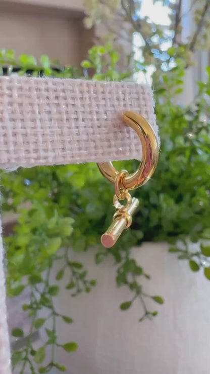 18K Gold Plated T Bar Earrings – Minimalist Huggie Hoop Drops