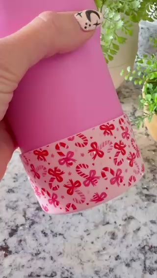 Pink Candy Cane Tumbler Boot - BPA - Free Silicone Cup Protector | Fits 20/30/40oz Tumblers | Holiday Cup Accessory