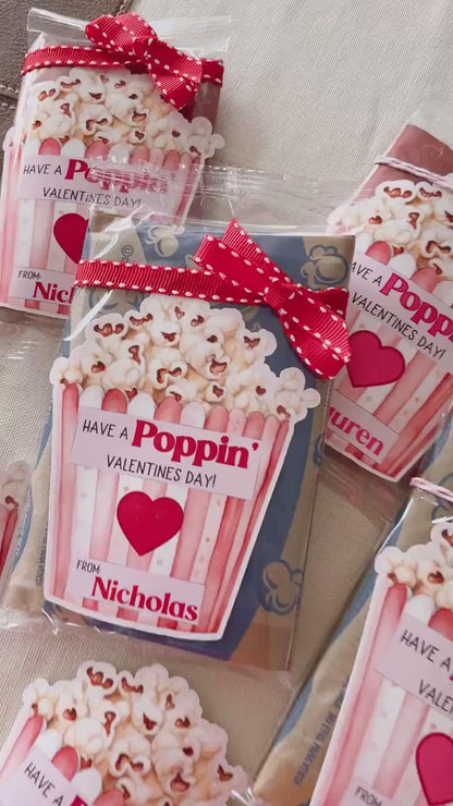 Personalized Valentine Popcorn Stickers – Kids Classroom Labels, Poppin’ Valentines