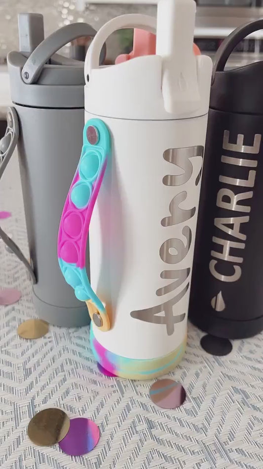 Personalized Engraved Kids Water Bottle with Straw – Custom Stainless Steel Tumbler, Insulated, Pop Handle
