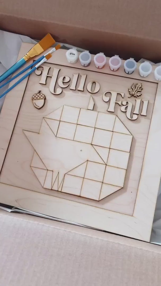 Hello Fall Framed Pumpkin Crow DIY Paint Kit – Fall Pumpkin Decor, Thanksgiving Craft Kit, Girls Night DIY Activity