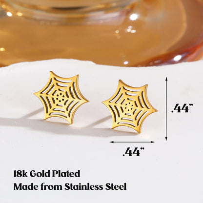 Spooky Cute 18K Gold Plated Halloween Stud Earrings - Pumpkin, Ghost & Spiderweb