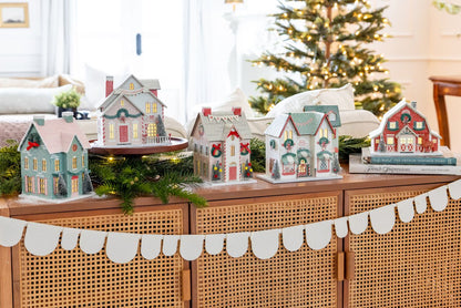 Light Up Christmas Village House - Merry House Glitter Holiday Decoration | Pink Christmas Village Decor